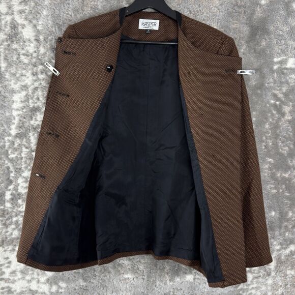 Kasper ASL Size 8 4 Button Blazer Jacket Brown Long Sleeve Lined Round Neck - Picture 3 of 8